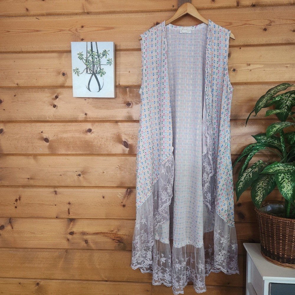 Paper Lace Dot Cardigan Duster Pocket Boho Hippie Gypsy High Low Ruffle One Size